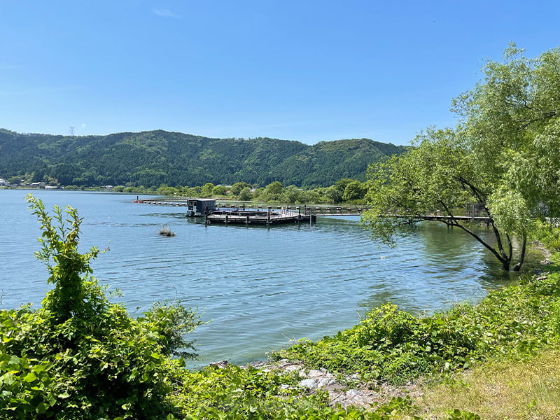 余呉湖の東側 ワカサギの釣り場